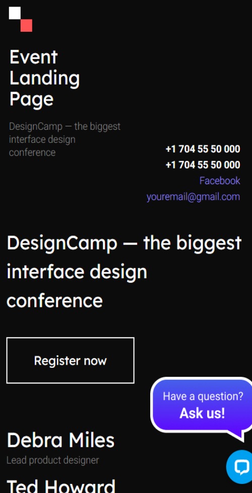 onepage designcamp theme mobile