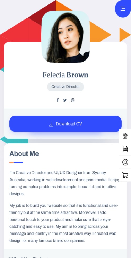resume vcard theme mobile