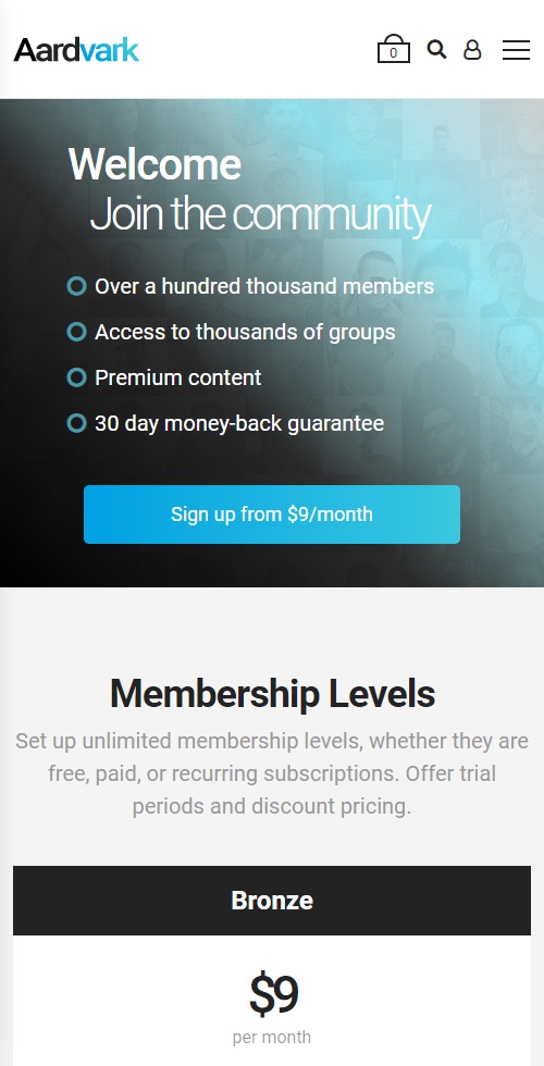 membershipsites aardvark theme mobile